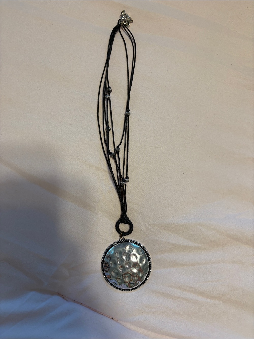 belk Black Cord Necklace with Hammered Silver-Tone Pendant